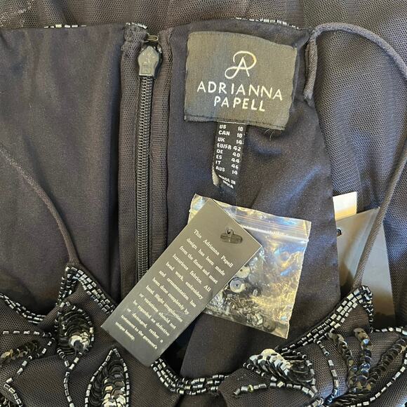 NWT Adrianna Papell Navy Twilight Floral Beaded Halter Floor Length Dress Sz 10 - Picture 11 of 13